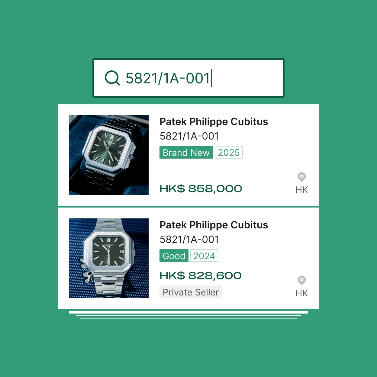 Search dealer and private seller watch listings